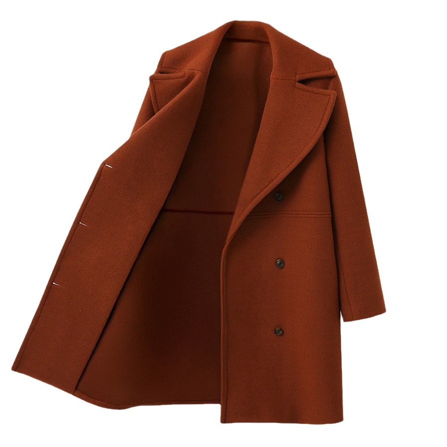 European and American autumn and winter plus size cross-border women's woolen coat women's double-breasted long windbreaker woolen coat wholesale