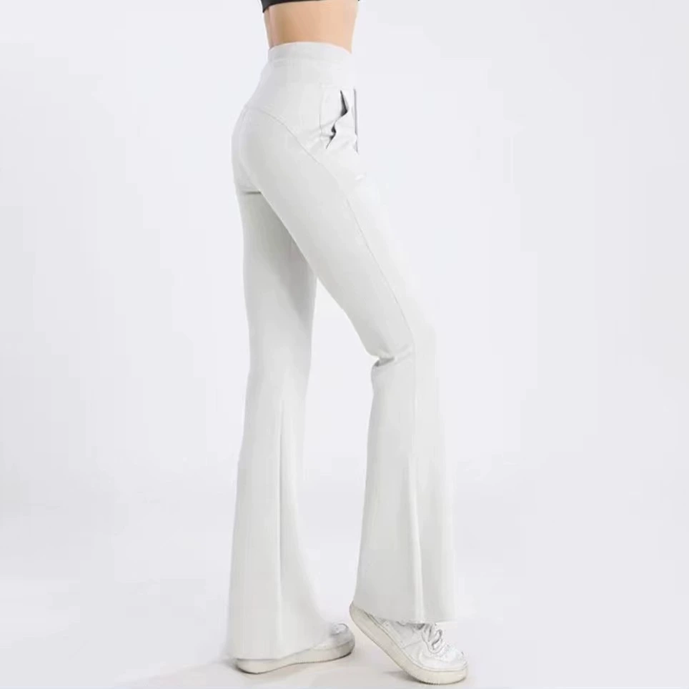 Спортивные спортивные штаны для похудения с высокой талией, женские расклешенные брюки LULU с нитью на талии, эластичные женские брюки с высокой талией, Универсальные женские брюки с прострочкой