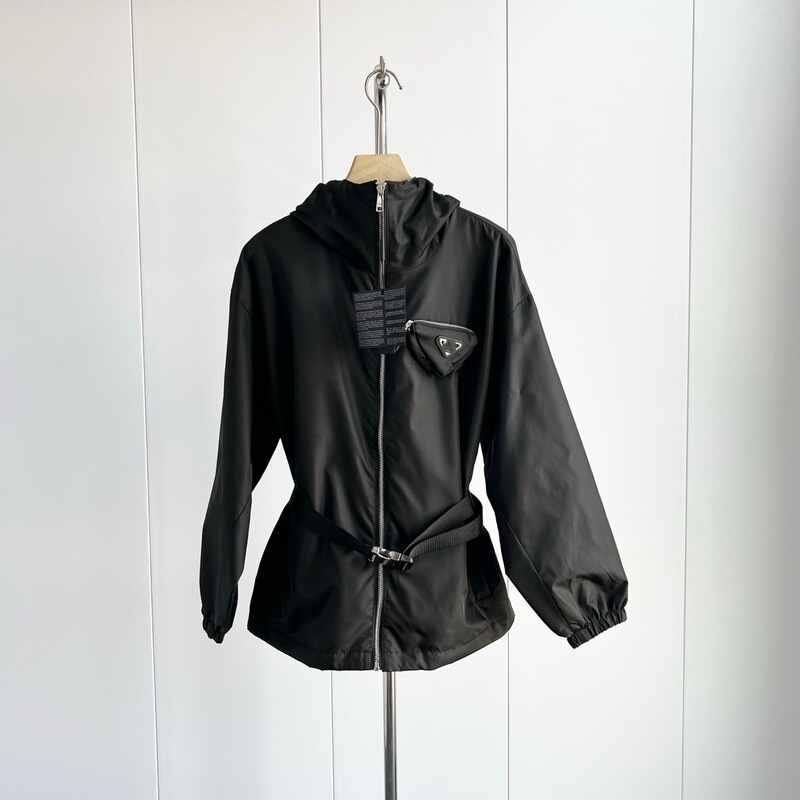High-Quality Original P-Brand Influencer Style Women's Waterproof Recycled Nylon Jacket, Waist-Cinching Slim-Fit Windbreaker Coat