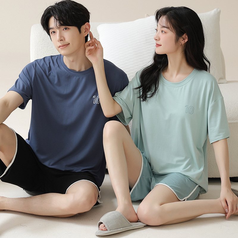 Verano nuevo par de mangas cortas pantalones cortos pijamas modales de verano hombre traje de mujer simple ropa de hogar suelta