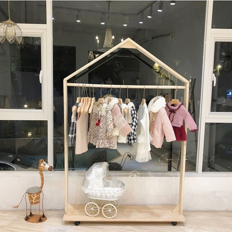 Solid wood storage small house floor-standing clothes rack for bedroom, children's floor-standing infant clothes rack, hanging rod, clothing rack