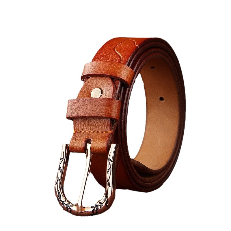 新款女士真皮皮带纯牛皮针扣简约百搭细韩版黑色牛皮腰带女 批发