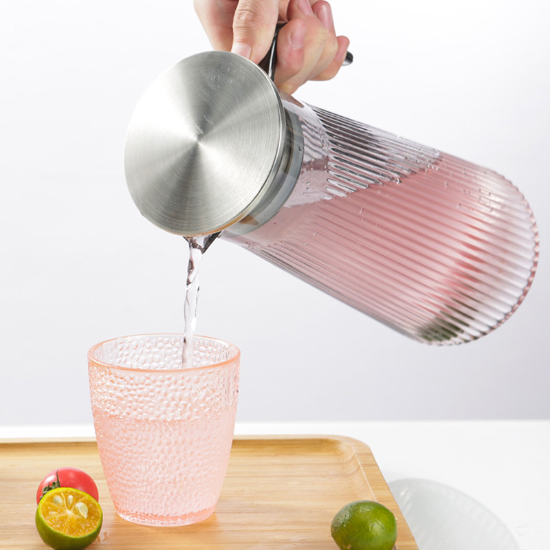 Botella de agua fría de plástico PC olla de acrílico a rayas olla resistente a altas temperaturas restaurante jugo de té restaurante botella de agua fría resistente a la caída