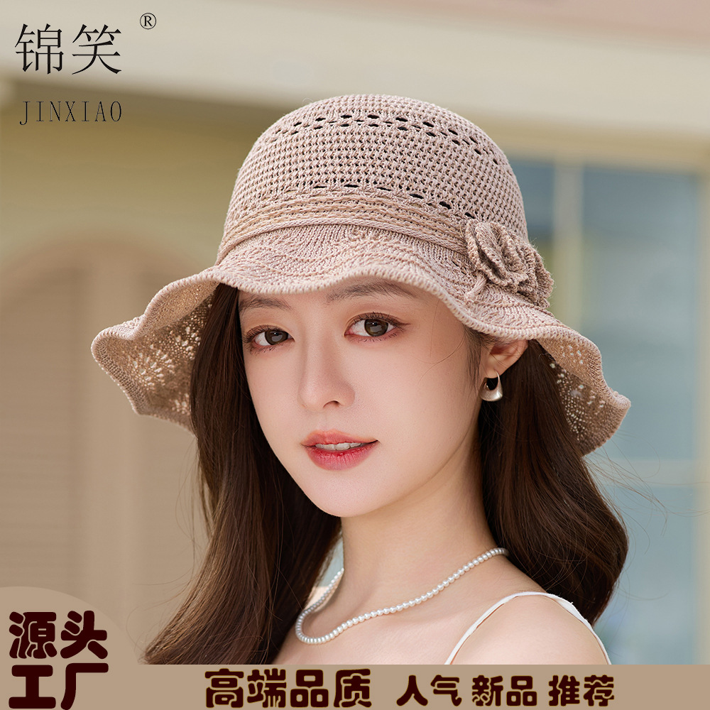 夏季镂空防晒帽女韩版时尚波浪大帽檐遮阳帽百搭显脸小透气渔夫帽