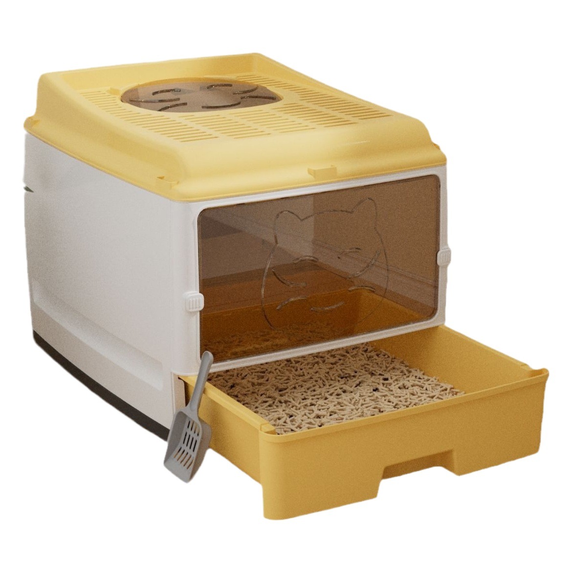 De gran tamaño completamente cerrado caja de arena para gatos cajón doble puerta mejorada gato inodoro super gran espacio desodorante libre de preocupaciones anti-fuga lateral