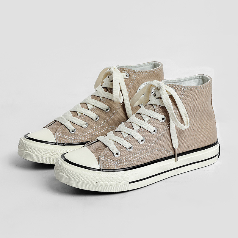 クラシックなハイカット1970年代レトロスニーカー、韓国版2025秋原宿風万能学生女子キャンバスシューズ、男女カップル向け