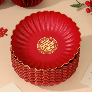 结婚果盘客厅喜糖盘子婚礼红色干果盘茶几轻奢家用水果盘零食盘