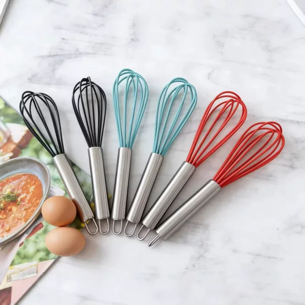 Manual stainless steel handle silicone multi-purpose whisk, cake cream frother, handheld mixer, baking tool