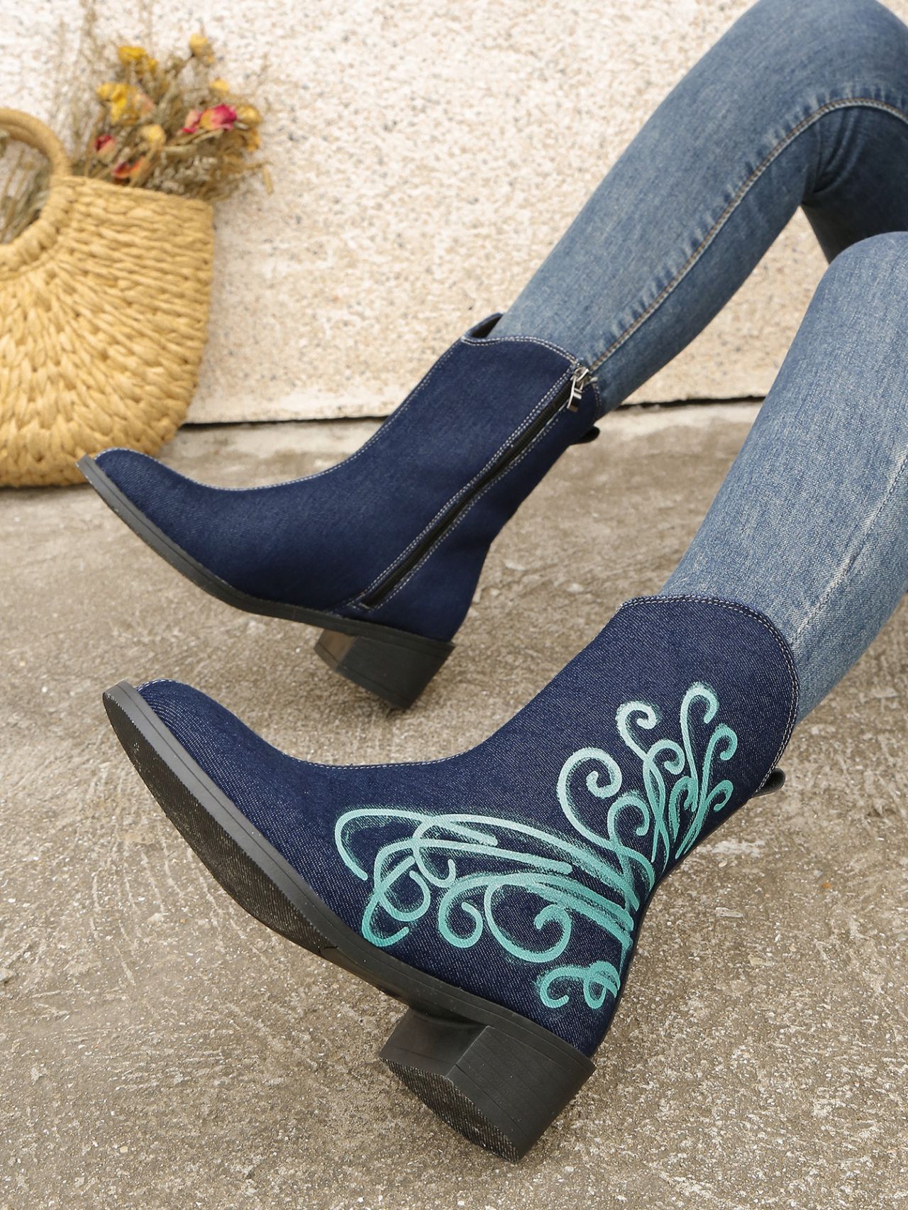 Herbst und winter frauen stiefel Runde kappe platz mit denim stiefeletten einfarbig frauen stiefel_voghion.com