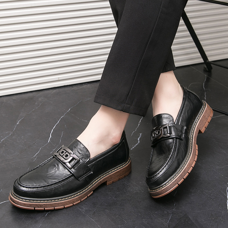 Transfronterizos británicos Lefour zapatos de moda para hombres peluqueros Bean zapatos de cuero casuales de suela gruesa zapatos de hombre image 7
