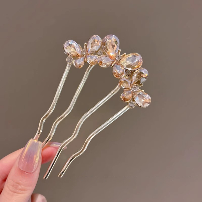 Diamante mariposa pinzas de cabello adornamiento para el cabello antiguo de alto nivel sensorial dispositivo de excitación de cuatro dientes peine de inserción temperamento pellizco peine para el cabello adornamiento para el cabello