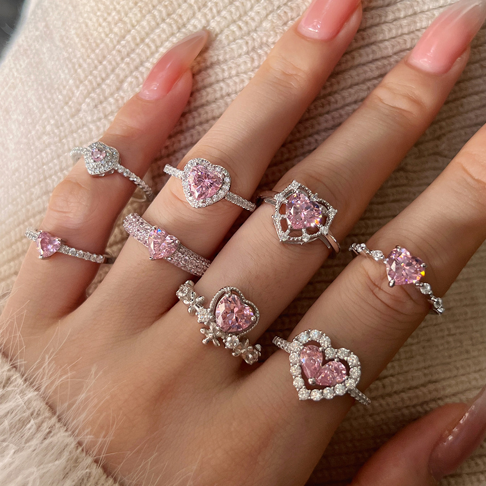 3g Weight Zircon Inlay Material Rings Classification 5, 9 Ring Size 1 Piece Quantity Daily Occasion 925 Sterling Silver Material Heart Shape Pattern 2025 Spring and Summer Season Women's Gender Plating Design Sweet Style 925 Sterling Silver Zircon Heart Shape Rings 925 Sterling Silver Rings 1
