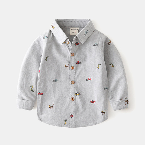 Children's Long-Sleeve Shirt Wholesale  Spring and Autumn New Children's Korean Version Fashion Cartoon Print Shirt Trend