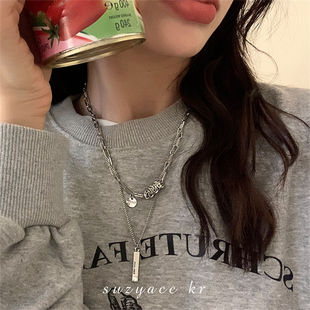 Niche design sense stacked double-layer pendant necklace 2023 new women's personality hip hop sweater chain sweater chain fashion