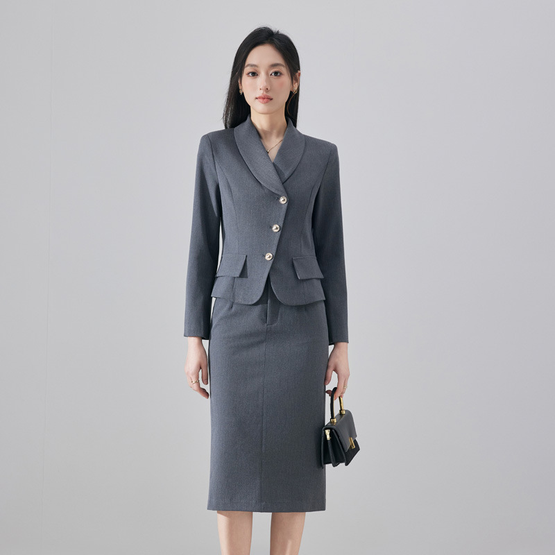 Autumn New Fashion Elegant Gray Suit Skirt Two-Piece Formal Beautician Hotel Front Desk Work Clothes