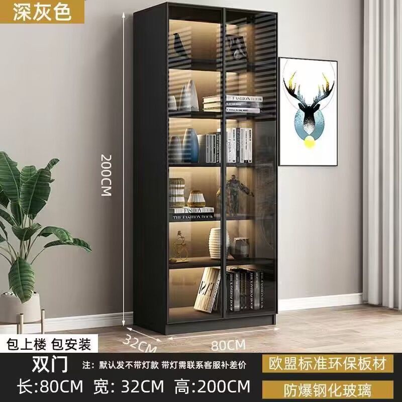 轻奢书柜带玻璃门书架落地简约现代客厅书橱实木手办酒柜展示柜子|undefined
