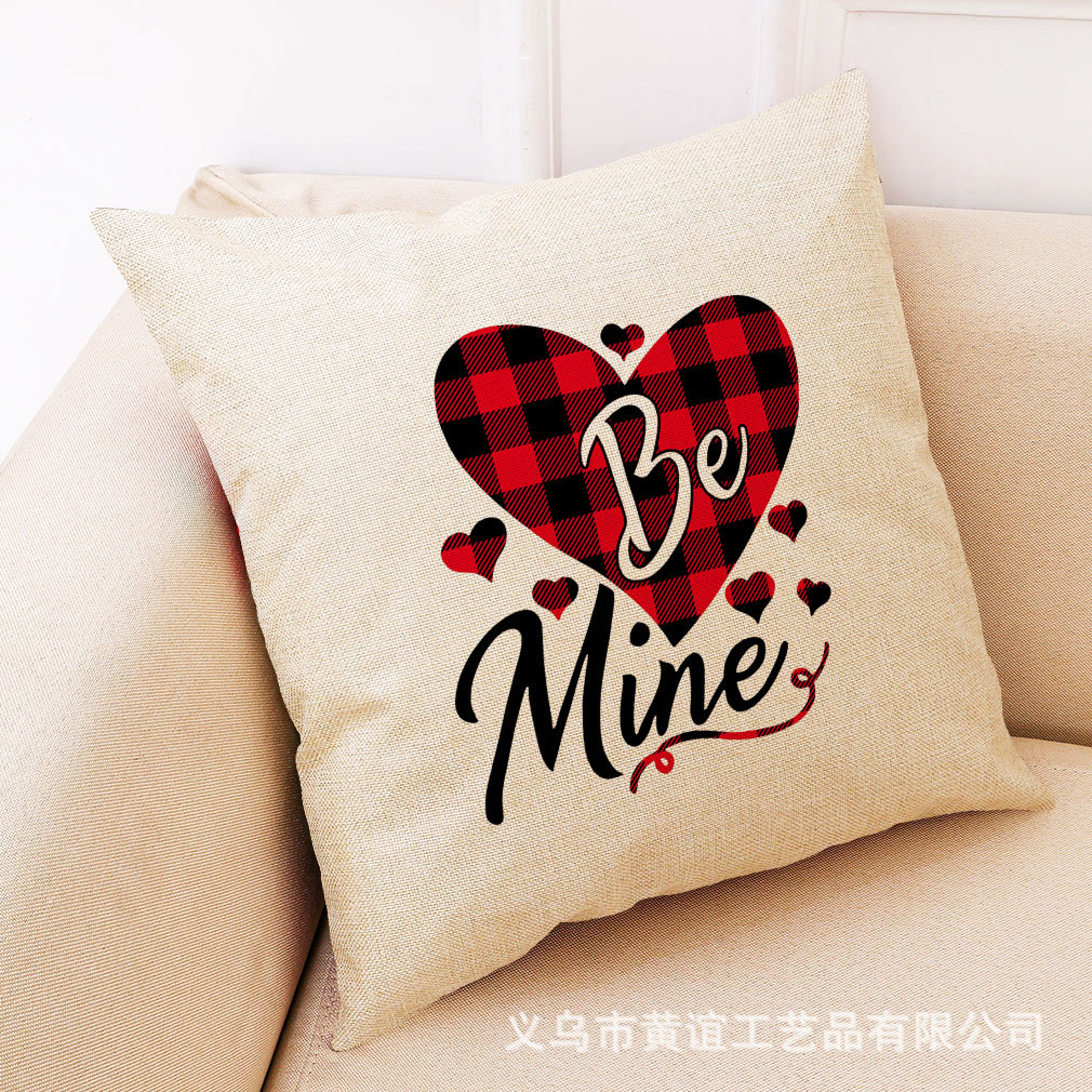 wish 亚马逊新款格子情人节棉麻抱枕套 汽车抱枕家居沙发靠垫批发