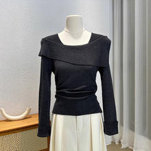 设计感一字领针织衫长袖秋季新款女装时尚洋气显瘦百搭打底衫上衣