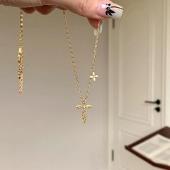 vintage复古四叶草十字新款碎冰项链女时尚ins小众设计感饰品批发