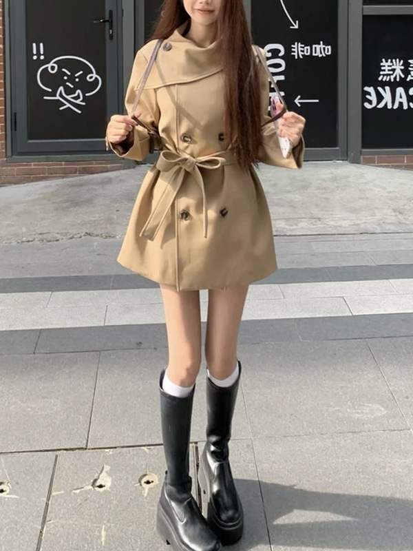 MIU系千金家2025秋冬季网红新款英伦风双排扣韩版通勤风衣外套女|undefined