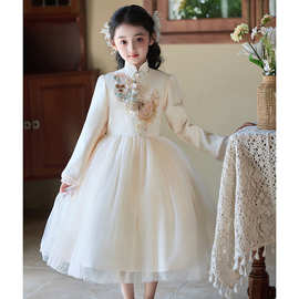 儿童礼服2026新款新中式立领香槟色国风公主裙女童走秀钢琴演出服