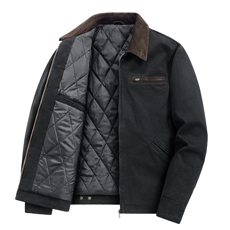 秋冬季男士新款夹棉加厚棉袄外套休闲时尚保暖加绒棉衣翻领外套男