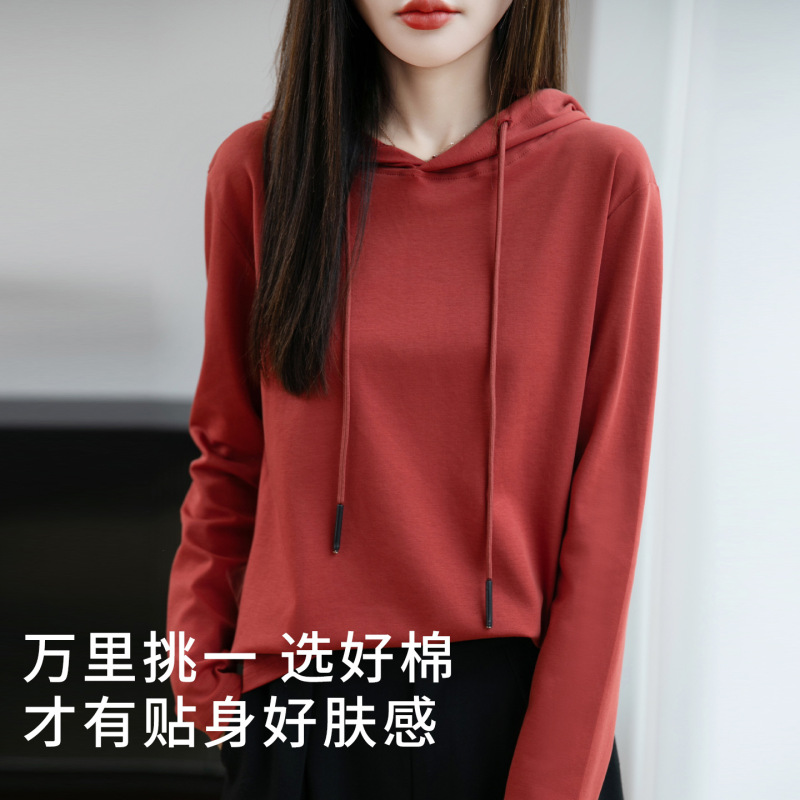 大码纯棉连帽卫衣女2025秋季新款女士休闲外穿连帽上衣长袖t恤女|undefined