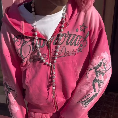 Cross-Border Y2K European and American Style Eup Letter Print Zip-Up Hoodie Retro Washed Couple's Jacket
