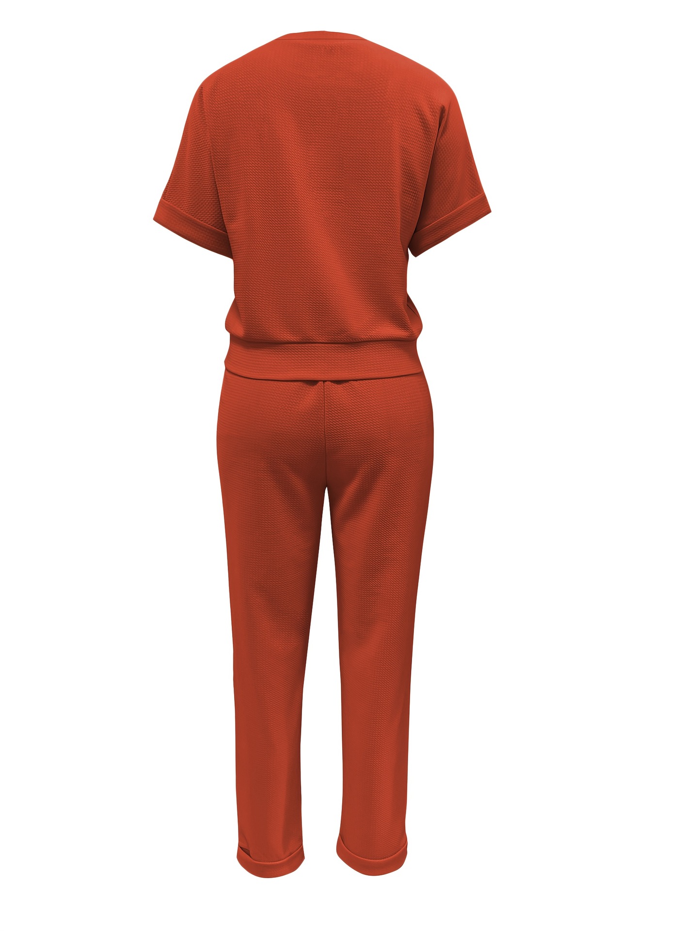 Spring Summer Women's Solid Color Sports Suit Casual Comfortable Style High Waisted Drawstring Top Versatile Short Sleeve_ecoleips.com