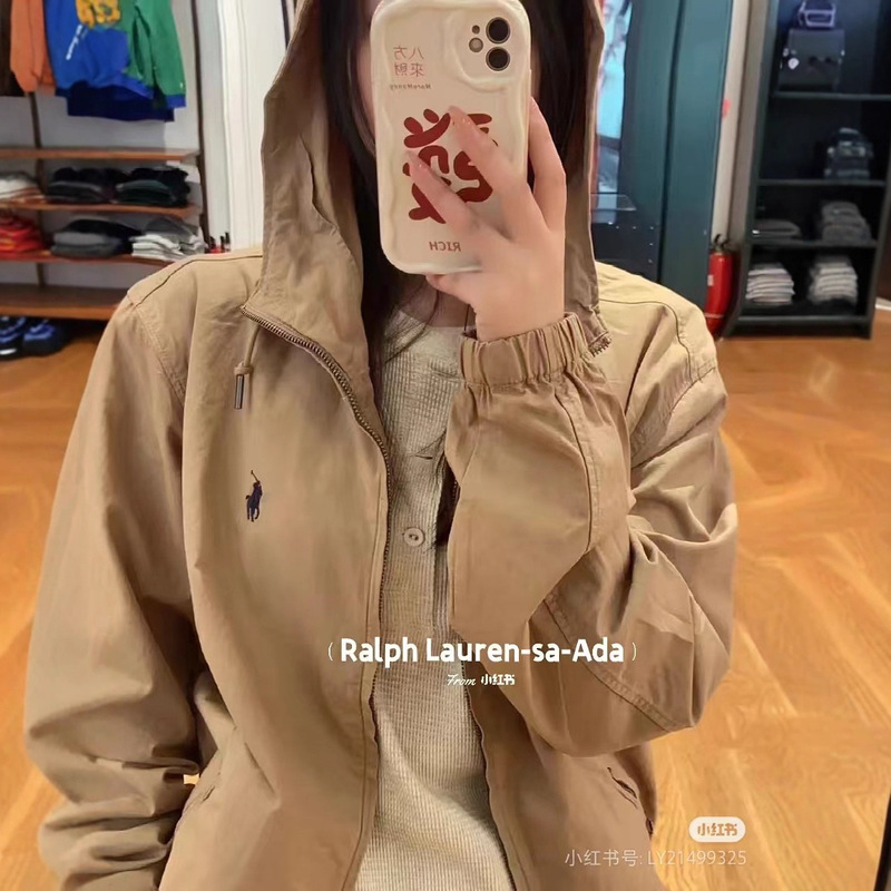 RL小马刺绣 跨境美式复古连帽抽绳薄款外套 拉链开衫轻盈夹克休闲|undefined