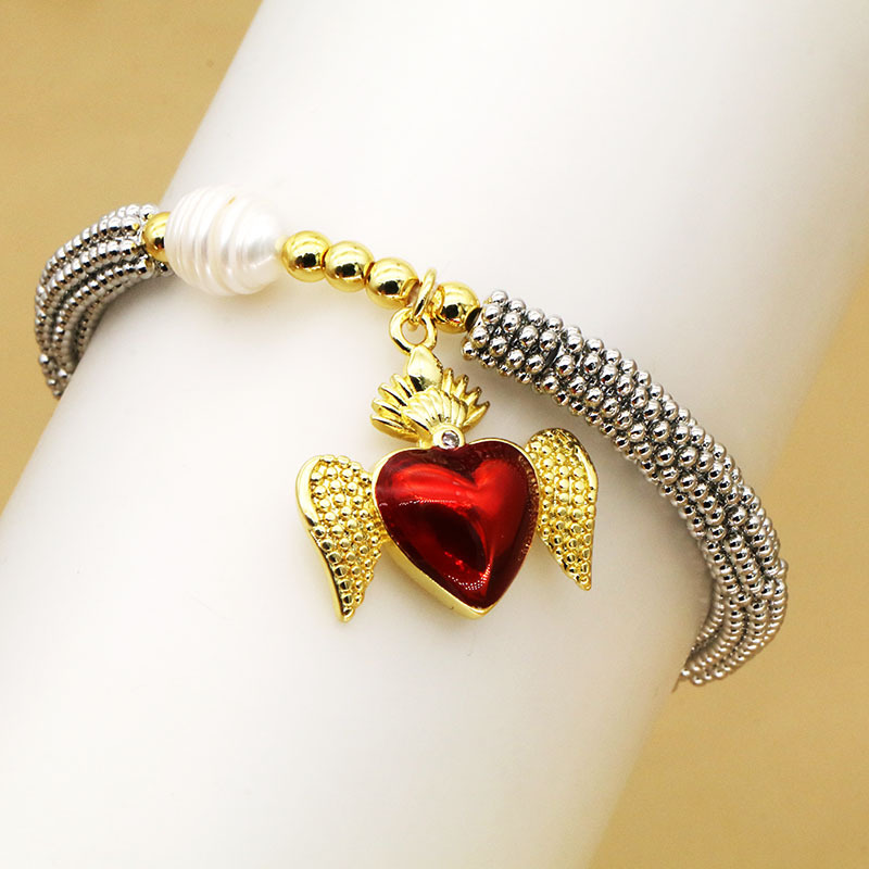 Copper Chain Material 1 Piece Quantity Vintage Style Classic Style Heart Shape Crown Copper Chain-free Beaded Bracelets Wholesale