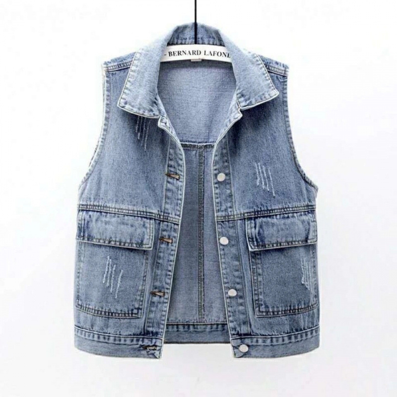 2025 Spring and Autumn New Denim Vest Women's Short Versatile Western Style Sleeveless Vest Vest Tops Top