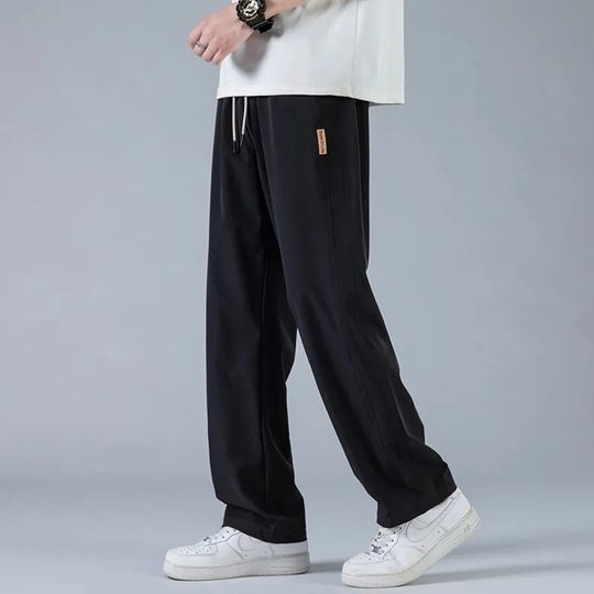 2025 Summer New Ice Silk Casual Pants Men's Thin Loose Trendy Hong Kong-style Staggedness Pants