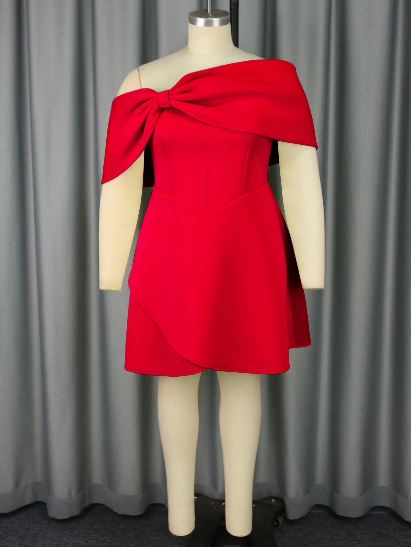 Women's Clothing AM040227 Tube Top Waist Covering Flesh A line Dress Commuter Party Dress Plus Size Dress_voghion.com