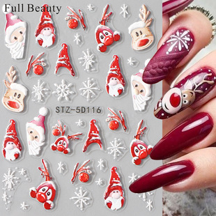 FULL BEAUTY Cross Border Nail Art Stickers Winter Christmas Snowflake Deer Head Santa Claus Relief Nail Art Stickers