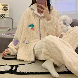 月子服冬季哺乳孕妇珊瑚绒睡衣加厚法兰绒家居服产妇喂奶卡通套装