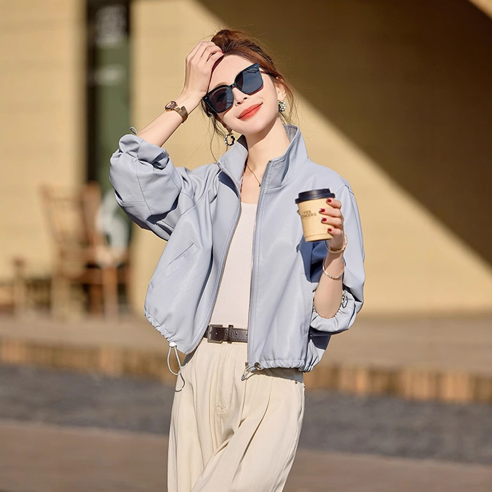 Fashion Casual Loose Collar PU Leather Jacket Coat Women's 2025 Spring New Western Style All-match Short Top