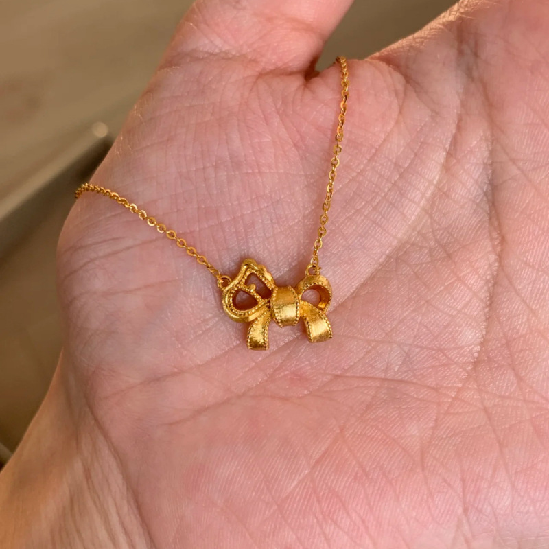 24K Gold-Plated Strong Color-Retaining Xiaohongshu Trending Retro Bowknot Fortune Horse Necklace Zodiac Year Clavicle Chain