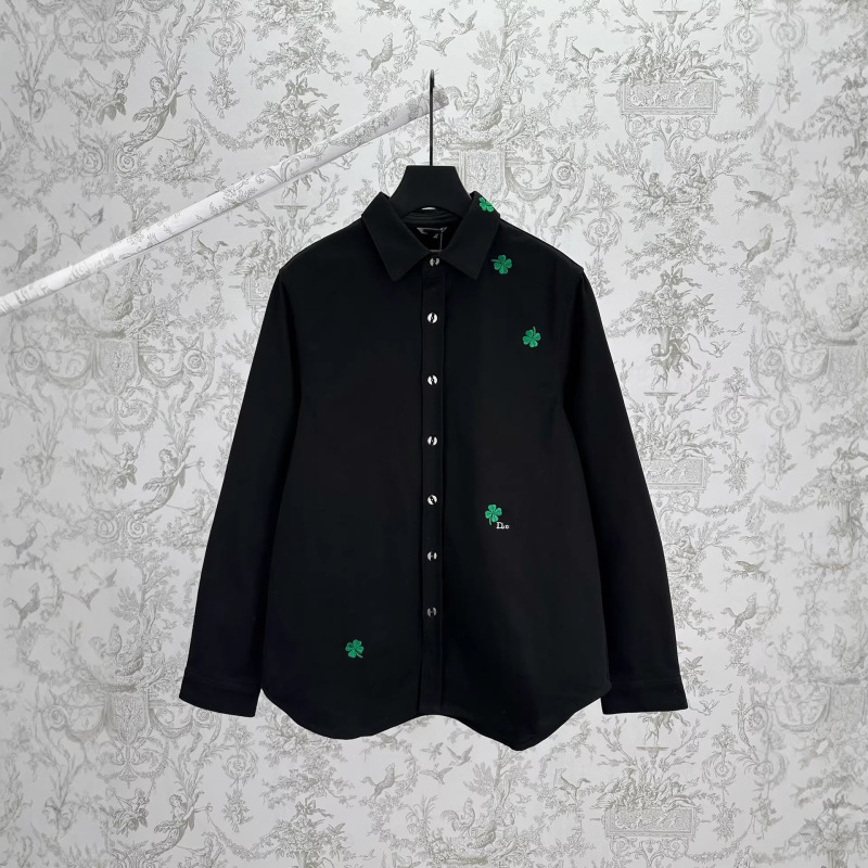 Luxury High-End Version Do Brand Early Spring Limited Edition Green Four-Leaf Clover Embroidery Light Luxury Style Versatile Collared Shirt for Men and Women