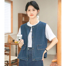 实拍牛仔马甲女2025新款秋季衬衫叠穿背心气质工装坎肩马夹外套