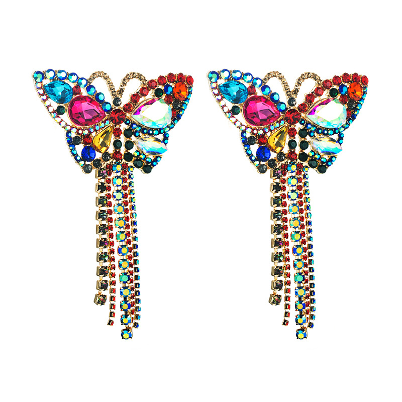 Fashion Exaggerated Temperament Prom Long Butterfly Tassel Alloy Inlaid Color Rhinestone Shiny Earrings display picture 6