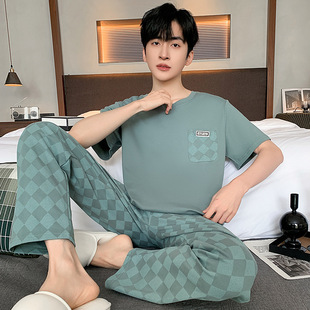 Men's Pajamas New Summer Short-sleeved Pants Cotton Thin Summer Summer Outer Wear Men's Home Clothes suit