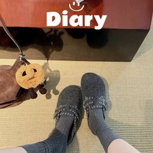 保暖扣带厚底毛呢勃肯毛毛鞋包头拖鞋外穿女2025秋冬新款懒人半拖