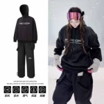 滑雪服帽衫套装男女防水滑雪卫衣加绒嘻哈宽松Oversize单板滑雪服