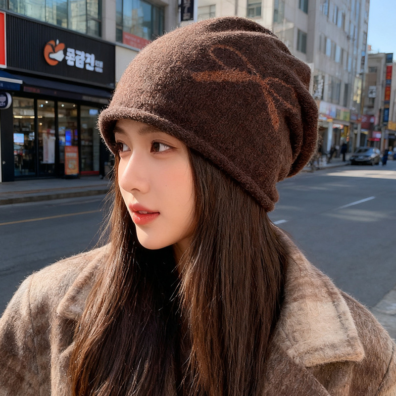 秋冬日系复古帽子女蝴蝶结包头帽大头围显脸小堆堆帽针织保暖冷帽|undefined