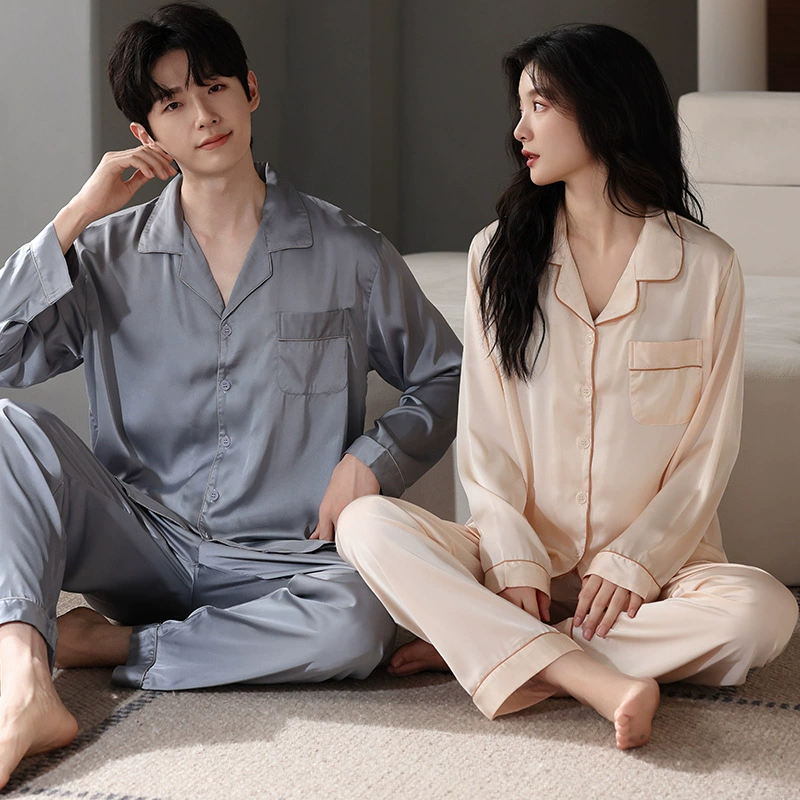 Весенняя и осенняя пара пижамы для новобрачных высокого класса кардиган из ледяного шелка брюки с длинными рукавами можно носить на улице