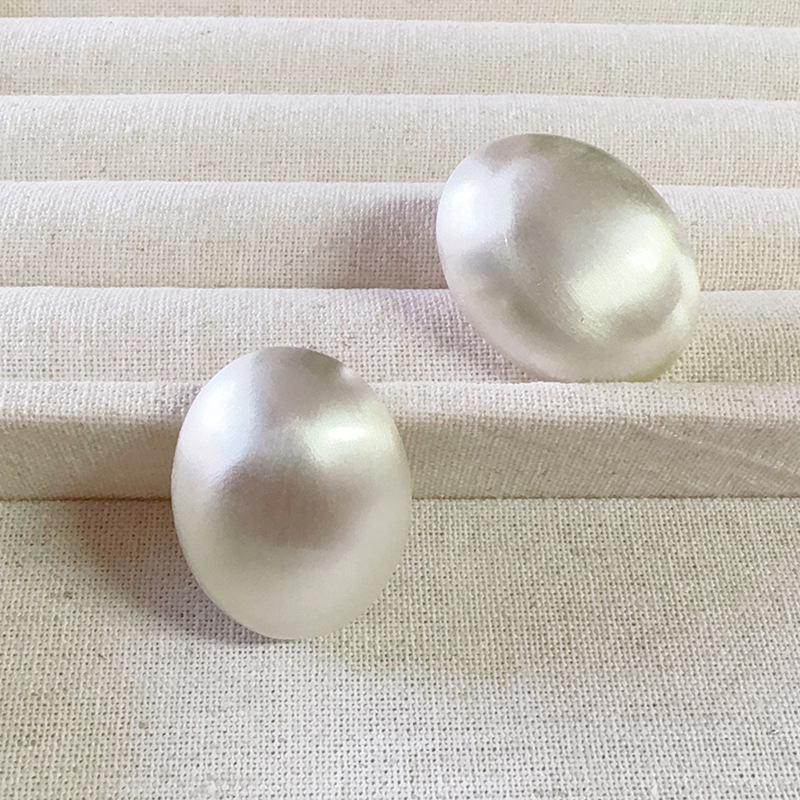 法式時尚小眾設計銀色手工拉絲橢圓鵝卵石造型銀針冷淡風大氣耳釘