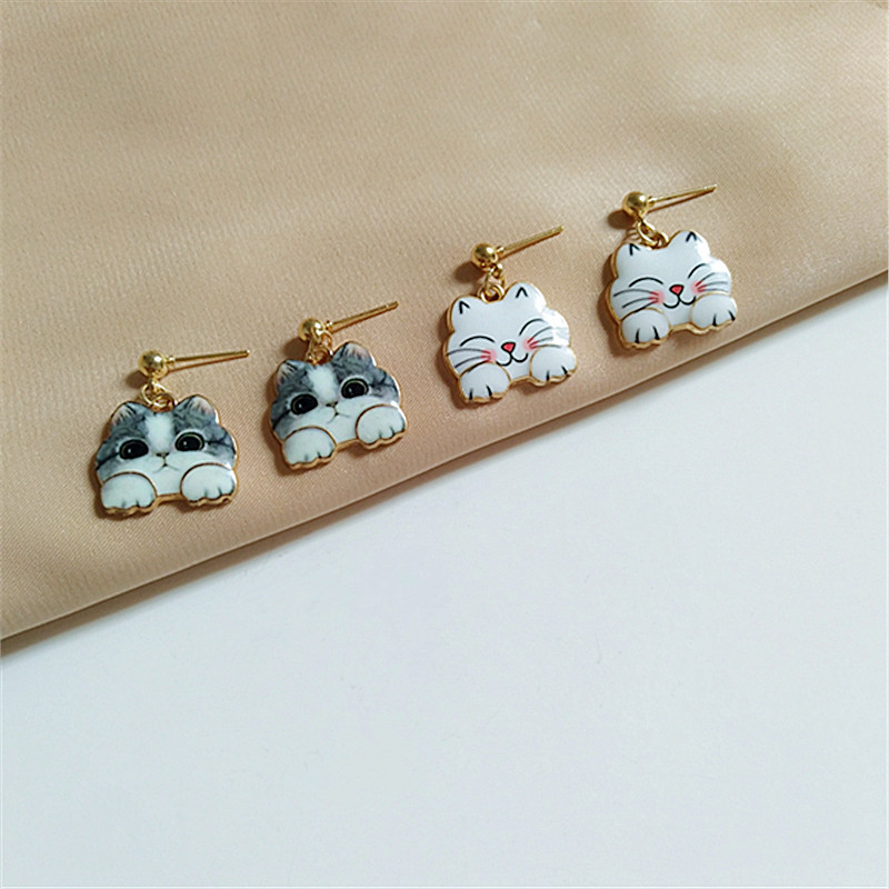 Enamel Design 1 Pair Fashion Cat Alloy Enamel Women's Drop Earrings