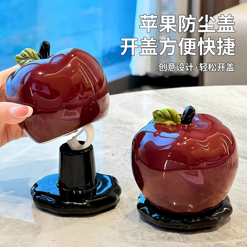 创意牙签筒家用创意苹果造型陶瓷牙签棉签牙线收纳带盖牙签盒批发|undefined