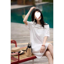 D5K连衣裙 宽松圆领女直筒裙2025夏新30苎麻70棉